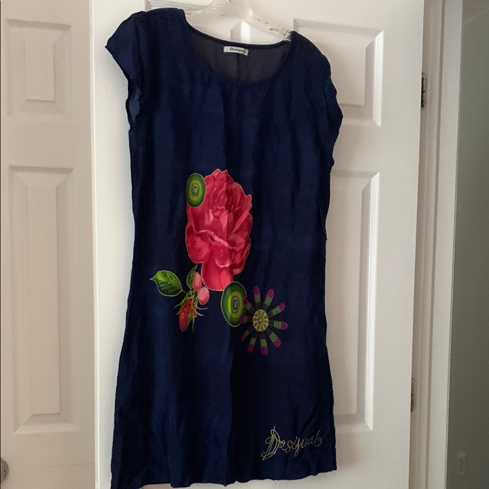 Desigual Dark Blue Dress with Bold Floral Print